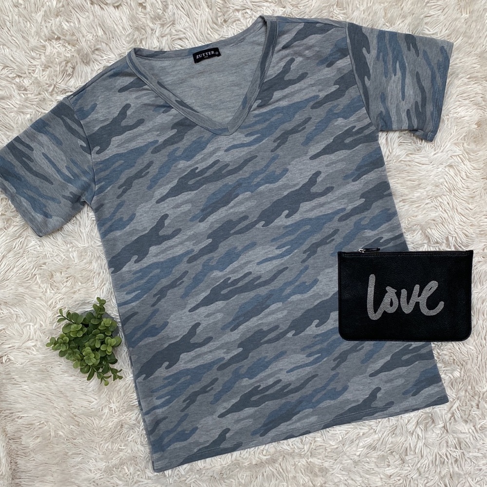 Zutter French Terry Camo SS Top 💗 Gray & Blue